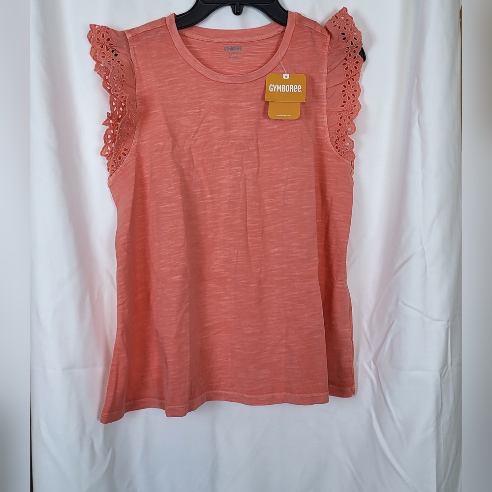 Gymboree NWT Girls Orange Eyelet Ruffle Cap Sleeve Round Neck Top Size‎ XL 14